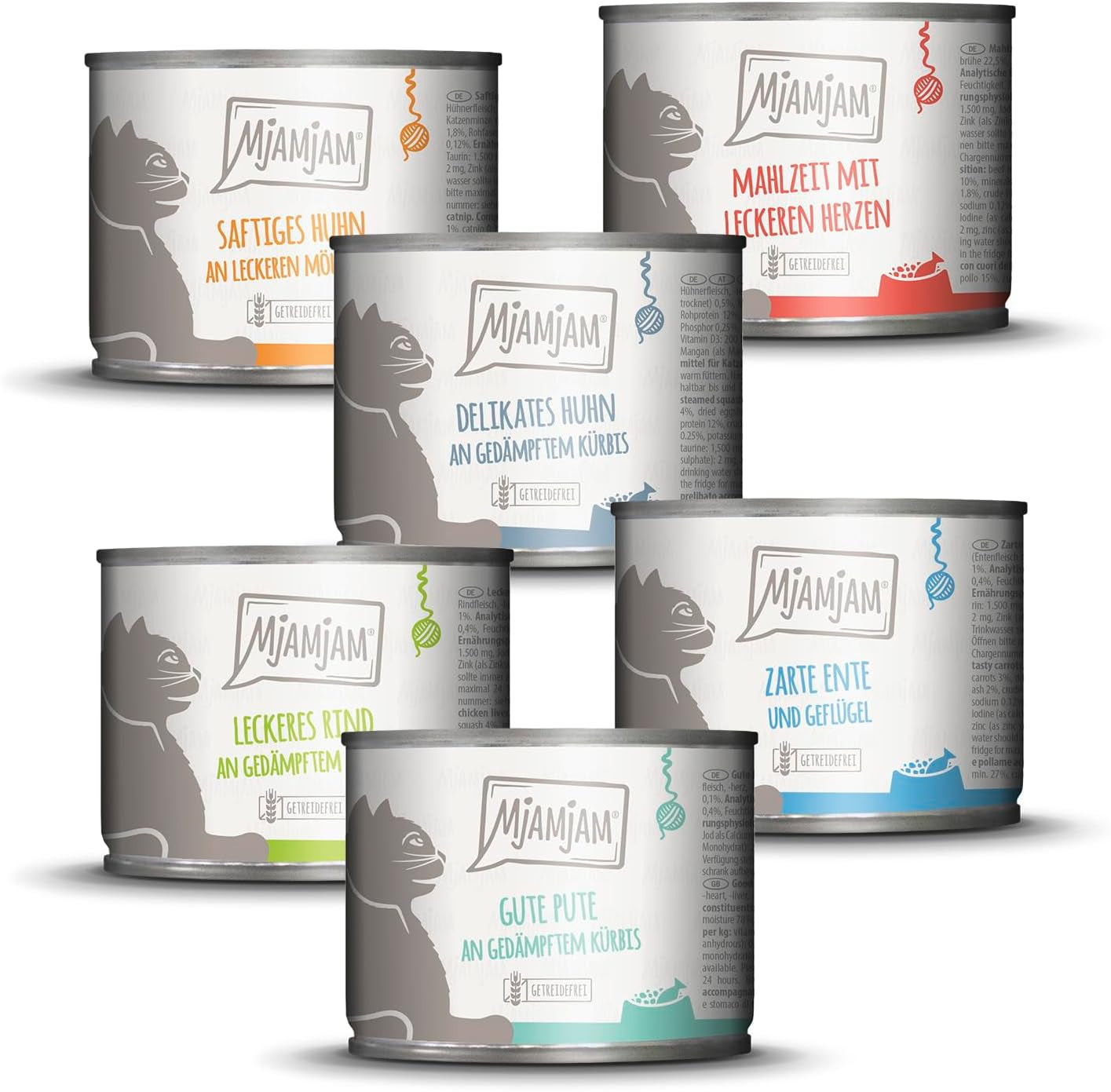 MjAMjAM - Prémiové mokré krmivo pro kočky - Delicious Mix Pack III Strava pro vaši kočku 6 balení (6 x 200 g) Bez obilovin s extra masem