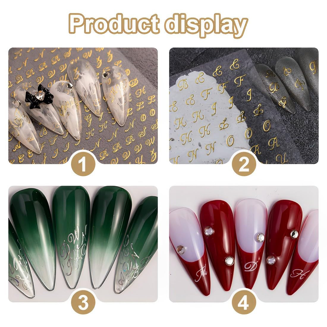 7 Blätter 3D abeced Nagelsticker Nagelfolie Selbtklebend Buchstaben Aufkleber Nägel Zubehör Nagelaufkleber Klebebuchstaben Aufkleber Selbst Gestalten Letter Letters Samolepky na nehty