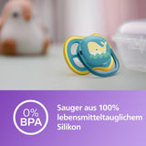 Dudlík Philips Avent Ultra Air - sada 2 prodyšných dudlíků bez BPA pro děti od 18 měsíců, včetně pouzdra na přenášení a sterilizace, Velryba/Velryba (Model SCF349/24)