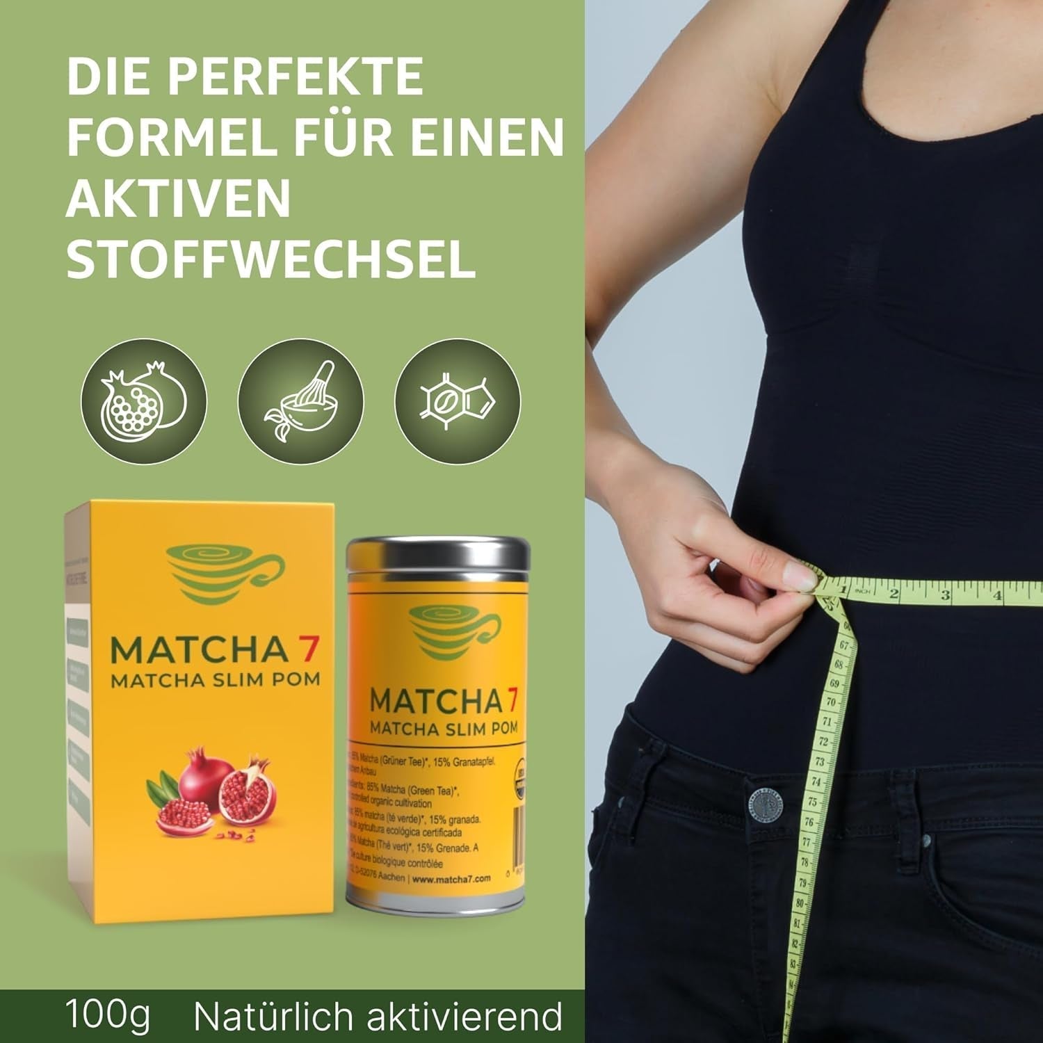 ® Ceremonial Matcha Powder X Granátové jablko 100G [Podporuje hubnutí a metabolismus] - Zelený čaj pro aktivní a zdravý životní styl - Zelený čaj bez přísad (čistý a přírodní)