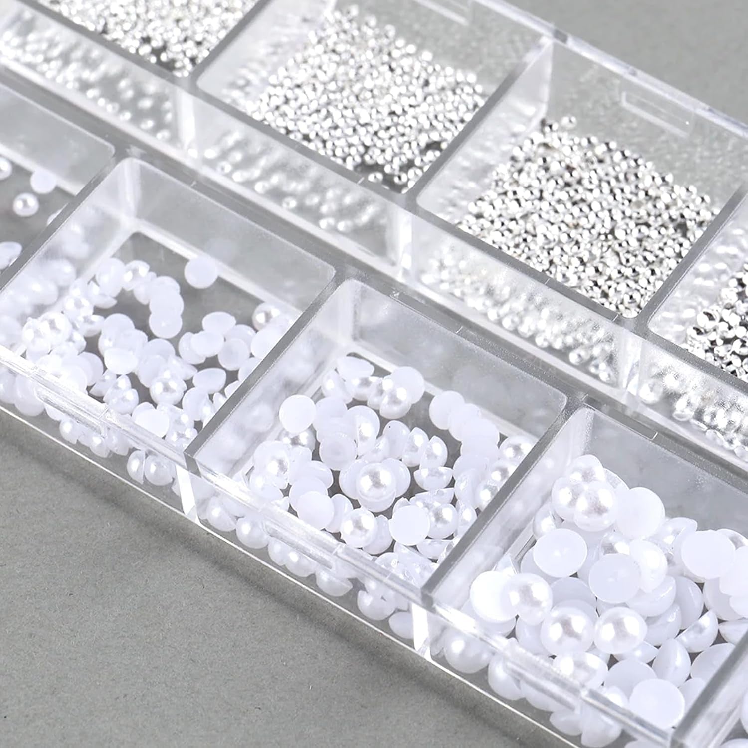 GZSY Nail Art Strasssteine ​​​​Nagel Perlen Weiß 12 Raster Nagel Charms Nageldesign Zubehör Perle Nail Art