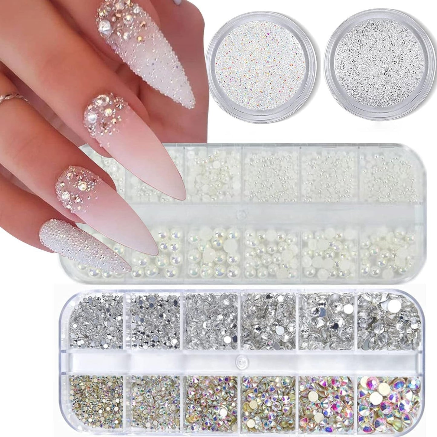 GZMAYUEN Nail Art Perlen Micro Caviar Für Nägel, 0,3-3 mm Goldene Silber Mini Caviar Strasssteine, Weiß Béžový Mini Nägel Perlen Mikroperlen Dekor Für Nägel