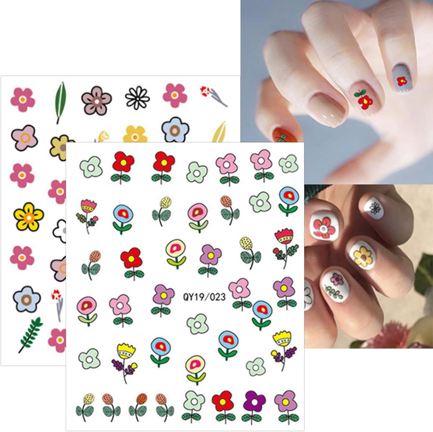 JMEOWIO Süße Nagelsticker Für Kinder 14 Blatt Nail Art Sticker Selbtklebend Nagelaufkleber Regenbogen Blumen Frucht Dekoration Nageldesign Zubehör