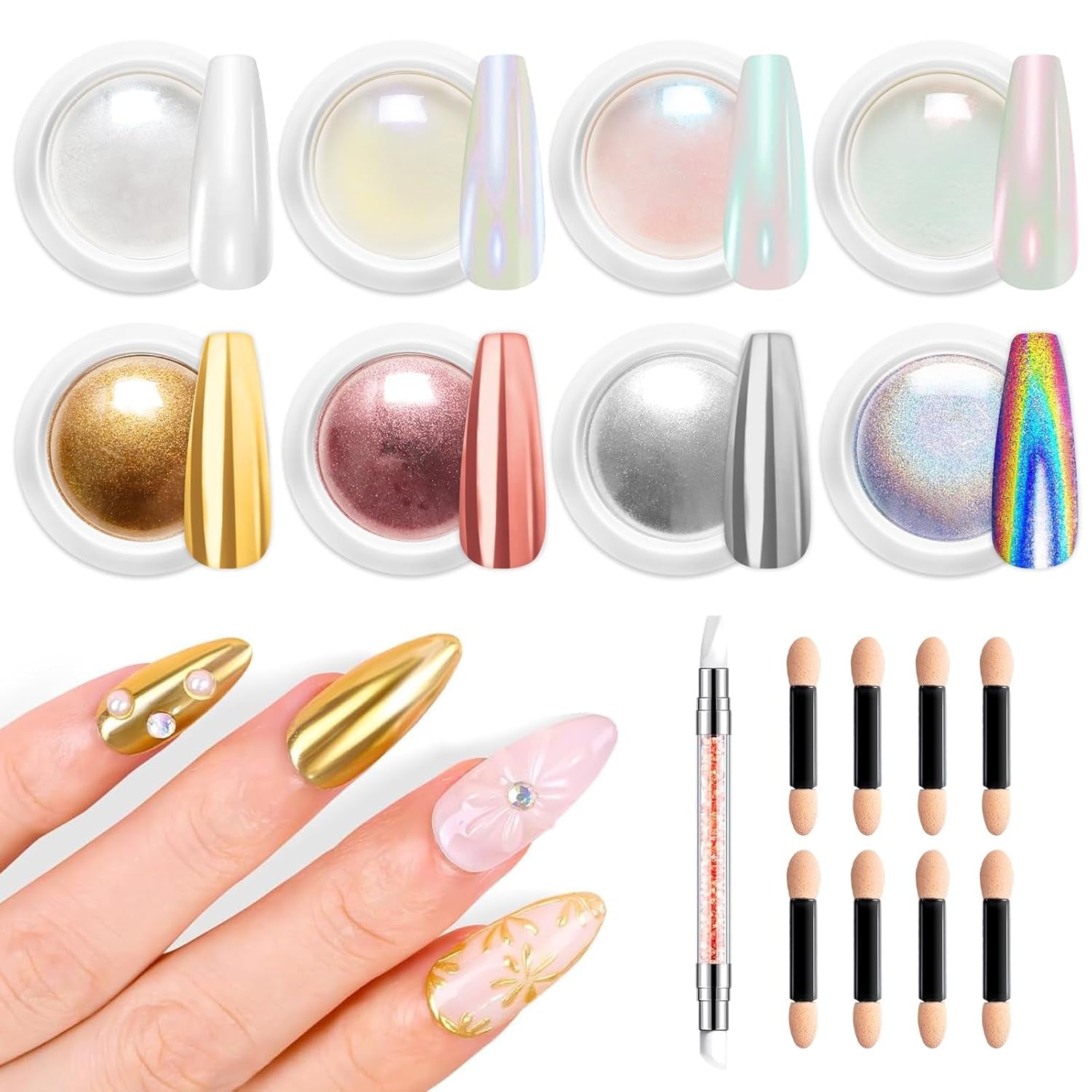 BISHENGYF Silver Chrome Nail Powder – Metal Holo Chromfarbener Nagelpuder, 1G Cromepulver Nägel Glitzer Glänzende Silver Nagelpulver Spiegeleffekt Pigment Nagelkunst, Diy-Dekor-Dekor Frauen Geschenk