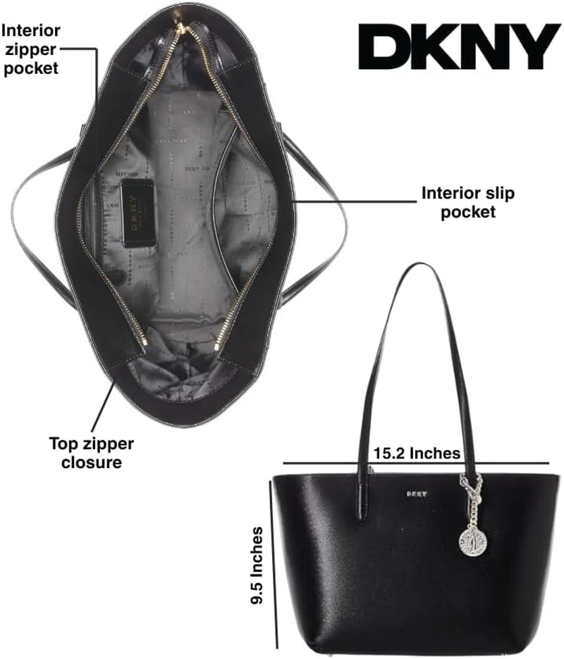 DKNY Dámská střední kožená taška Bryant Tote Bag, černá / zlatá Dámské tašky Naty Shop