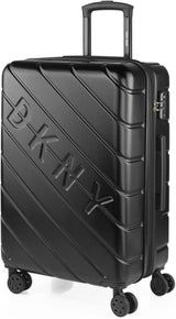 DKNY - Velký kufr na 4 kolečkách Velký lehký kufr - Velký cestovní kufr na kolečkách. Velký cestovní kufr do letadla Pevný skořepinový kufr s certifikovaným zavíráním - Velký kufr na kočárek Stříbrná Zavazadla a cestovní vybavení Naty Shop Černá M