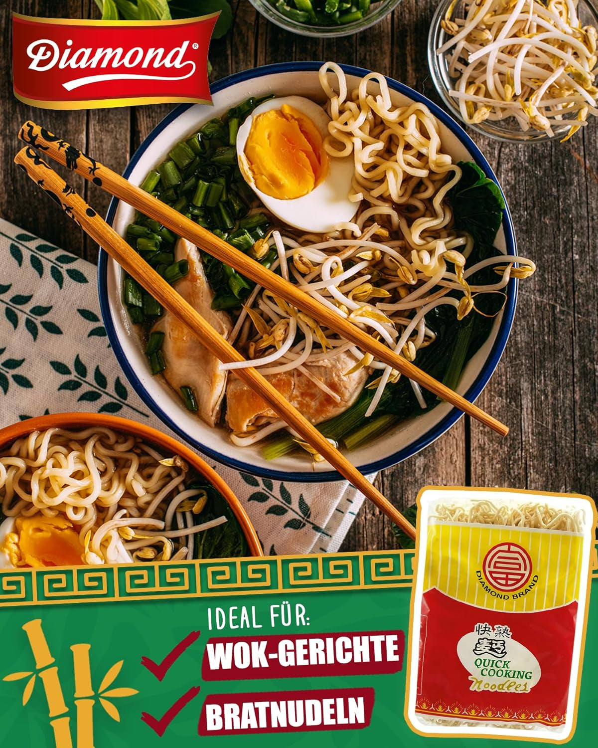 DIAMANTOVÉ instantní nudle bez vajec, instantní nudle z pšeničné mouky wok a přílohy – 4 x 500 g