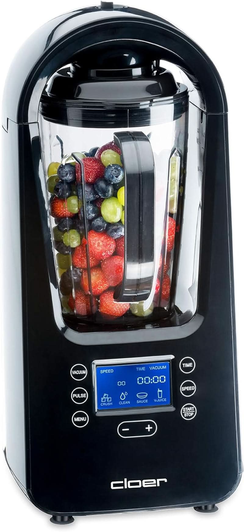 Cloer 6980 Vakuum Standmixer / 800 Watt / 21 000 U/Min. / Vč. Vorratsbehälter/Vakuumventil/Automatikprogramme/Eis-Crush-Funktion/Reinigungsfunktion/Schwarz, 1500 mililitrů Kitchen Naty Shop