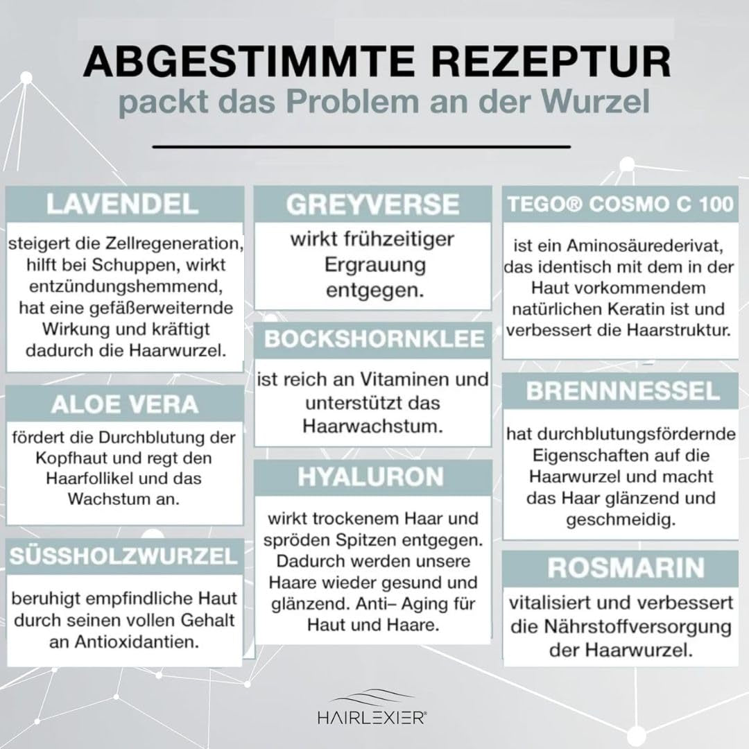 Hairlexier přípravek na růst vlasů pro ženy - Rozmarýnový vlasový olej, ricinový olej na vlasy, levandulový olej, přírodní vlasové sérum proti difúznímu vypadávání vlasů, podporuje růst vlasů, Vegan & Organic + Pracovní sešit Péče o vlasy Naty Shop