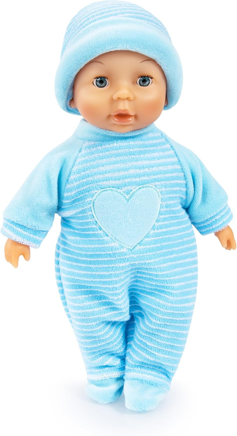 Bayer Design 92802AU Moje první miminko 28 cm, panenka, panenka s měkkým tělem a spícíma očima, velmi šikovná, roztomilý outfit, modrá se srdcem