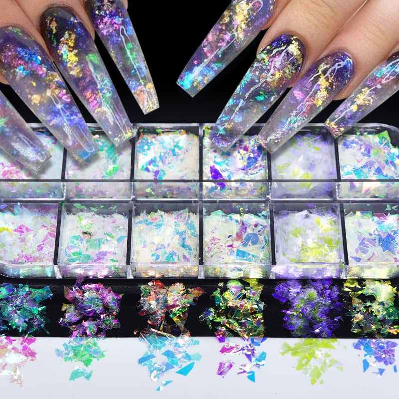 JMEOWIO Nail Glitter 12 Grids Mořská panna Nail Art Dekorace Příslušenství Nail Design