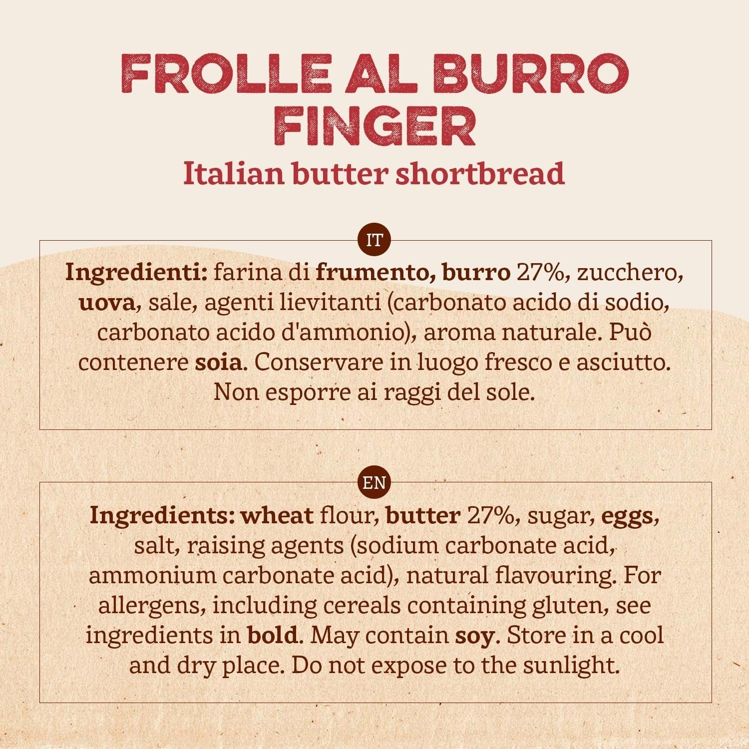 Frolle Al Burro prsty. Biscotti tradičně připravované Come Una Volta. Ideální Come Fine Pasto Goloso, Ma Anche Da Abbinare Al the O Al Caffè. Balení Ano 150G