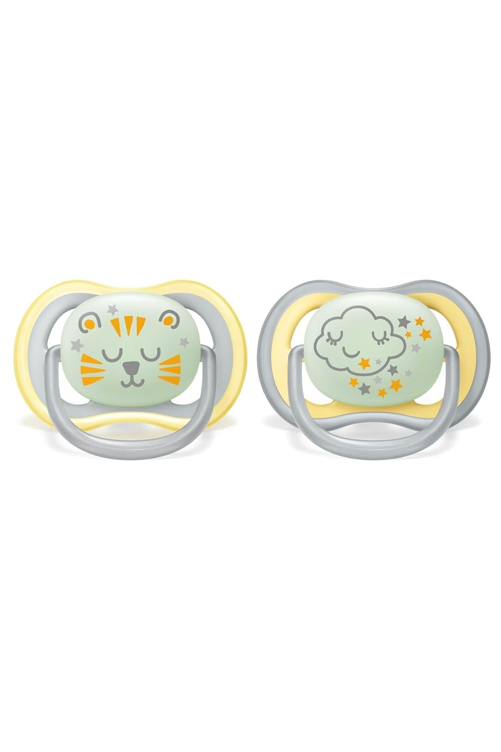 Noční dudlík Philips AVENT Ultra Air pro děti 18+ měsíců Zářící ve tmě Twin Pack Cloud/Tiger (model SCF376/01)