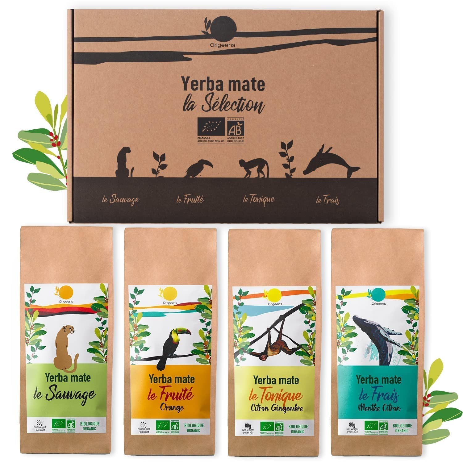 ORIGEENS BIO MATE ČAJOVÁ DÁRKOVÁ SADA X4 I Yerba Mate Bio 4X80G I Yerba Mate čajová sada, tip na dárek