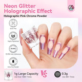 Saviland Chrome Powder Powder Set – růžový laserový chromový prášek na nehty se zrcadlovým efektem laserové zdobení nehtů, dekorativní pudr na manikúru se třpytkami s houbičkami, třpytivý prášek na nehty v nehtovém salonu