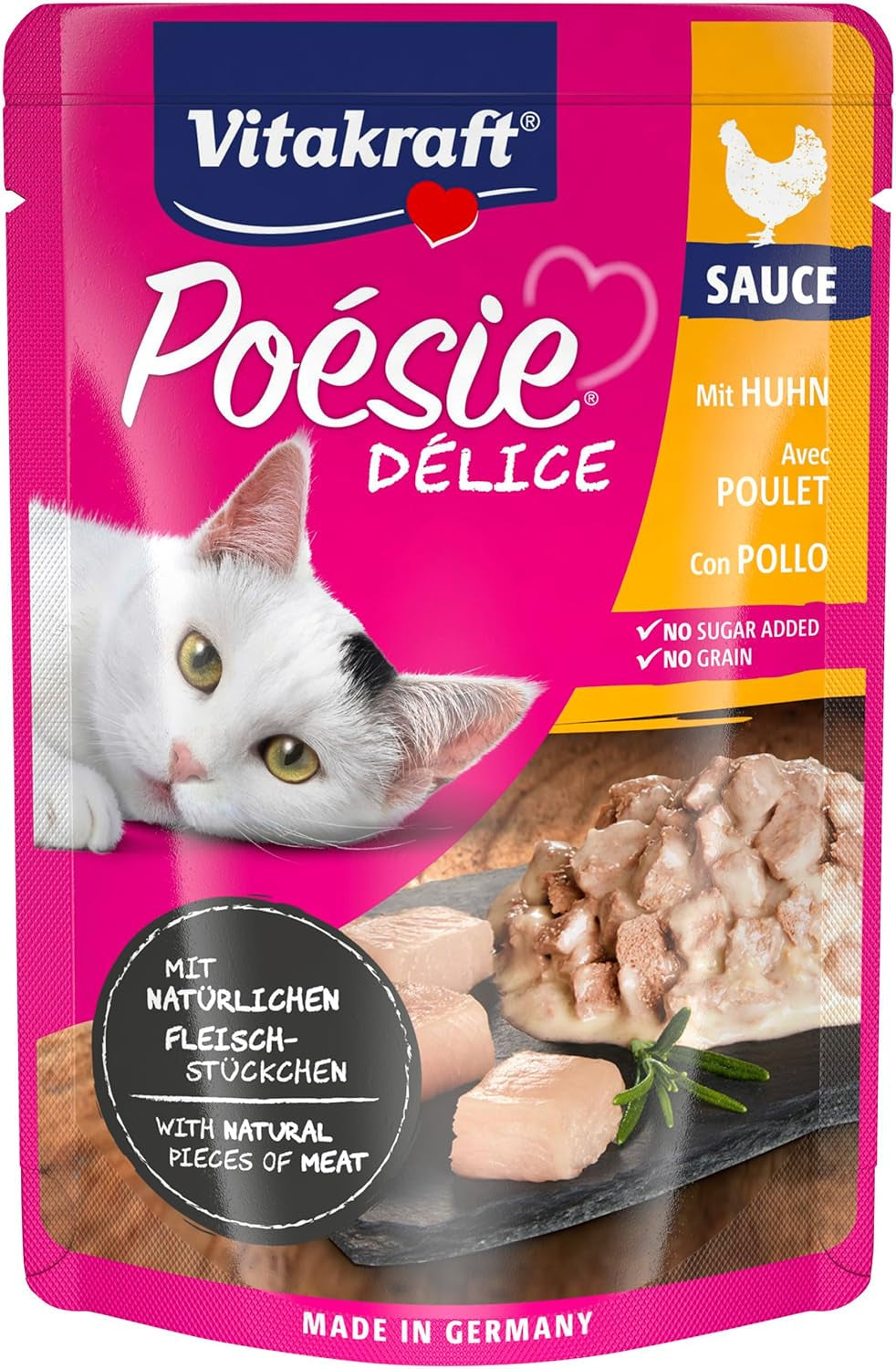 Vitakraft Poésie Délice, Nassfutter Katze, Katzennassfutter v omáčce, s kuřecím masem, Vorratspackung, bez Zusatz von Zucker und Getreide (23x 85g)