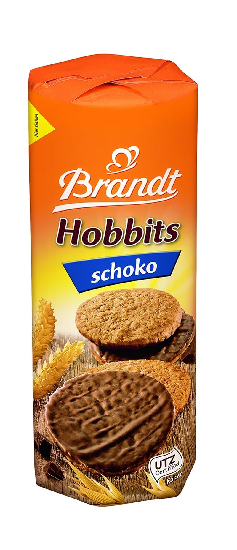 Brandt Hobbits Čokoláda 265g balení - Křupavé celozrnné čokoládové ovesné sušenky - Křupavé těsto pro celou rodinu - v praktické sušenkové roládě
