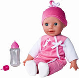Simba 105140489 - Panenka Laura Baby Talk, 38 cm panenka s měkkým tělem a ospalýma očima v roztomilém overalu, 24 dětských zvuků, panenka na hraní, panenka, věk 2+