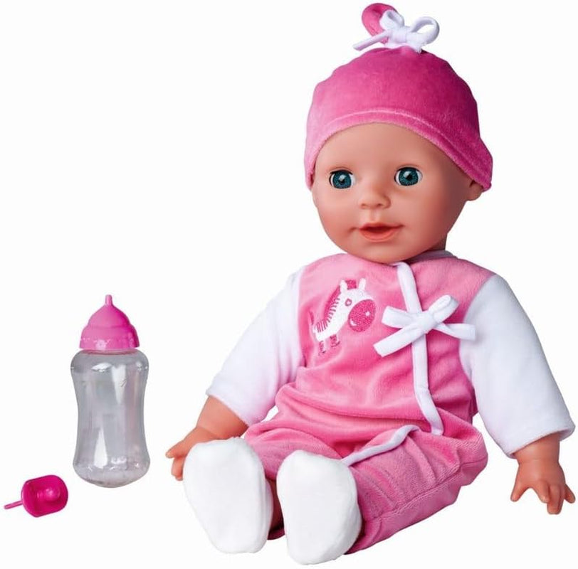 Simba 105140489 - Panenka Laura Baby Talk, 38 cm panenka s měkkým tělem a ospalýma očima v roztomilém overalu, 24 dětských zvuků, panenka na hraní, panenka, věk 2+