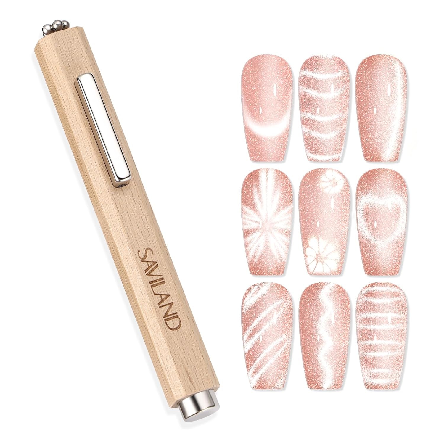 SAVILAND 4X Hochfester Magnet pro kočičí oči pro Nagel: Magnet na nehty 3 v 1 Rund Lange Streifenperle N35 Neodym Ultra Strong Magnet Für Nagellack Präzise 3S Formung Gel pro kočičí oči Nagellack Magnet Magnetstift
