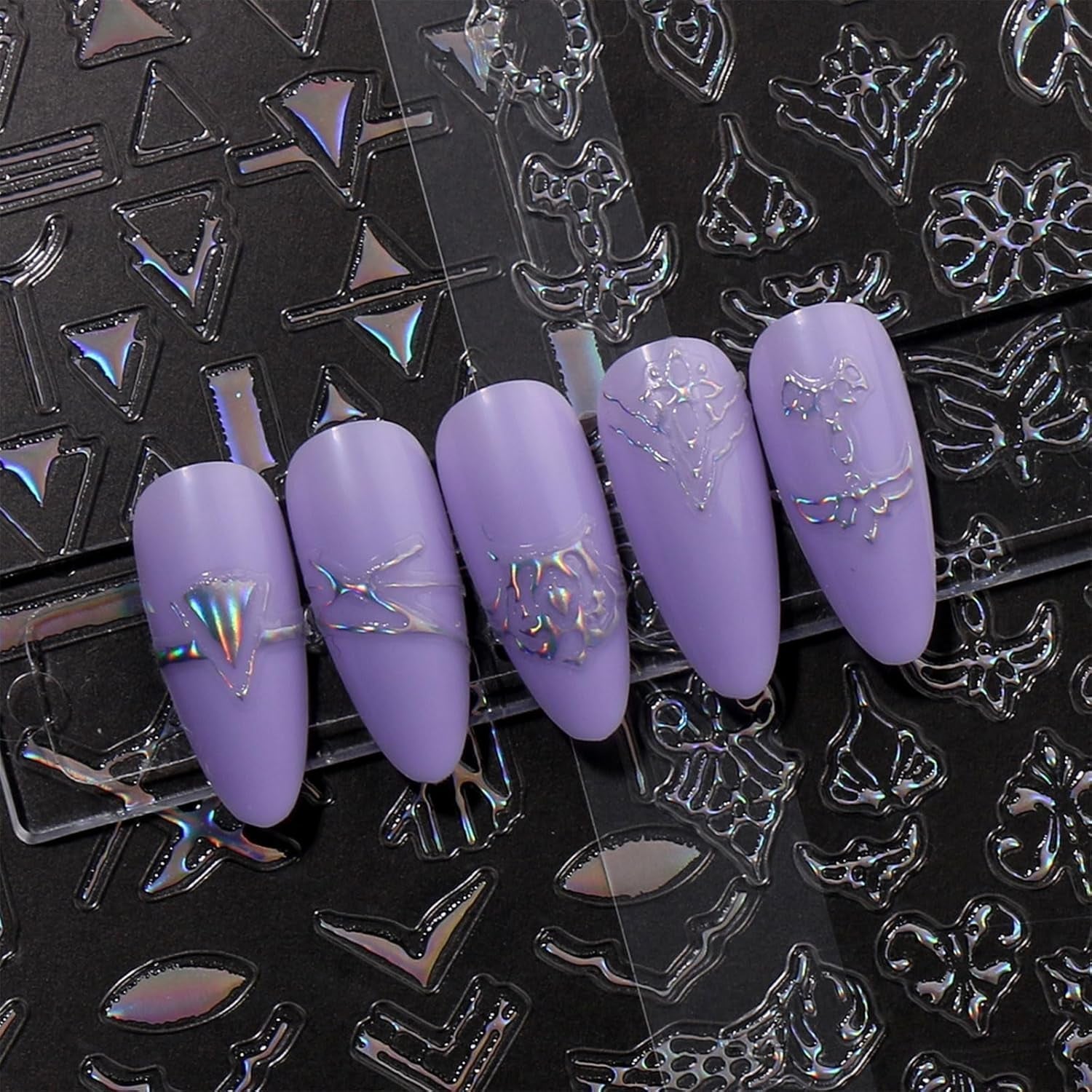 Jmeowio Nagelsticker Aurora Geometrisch 12 Blatt Nail Art Sticker Selbtklebend Nagelaufkleber Bunt Dekoration Nageldesign Zubehör