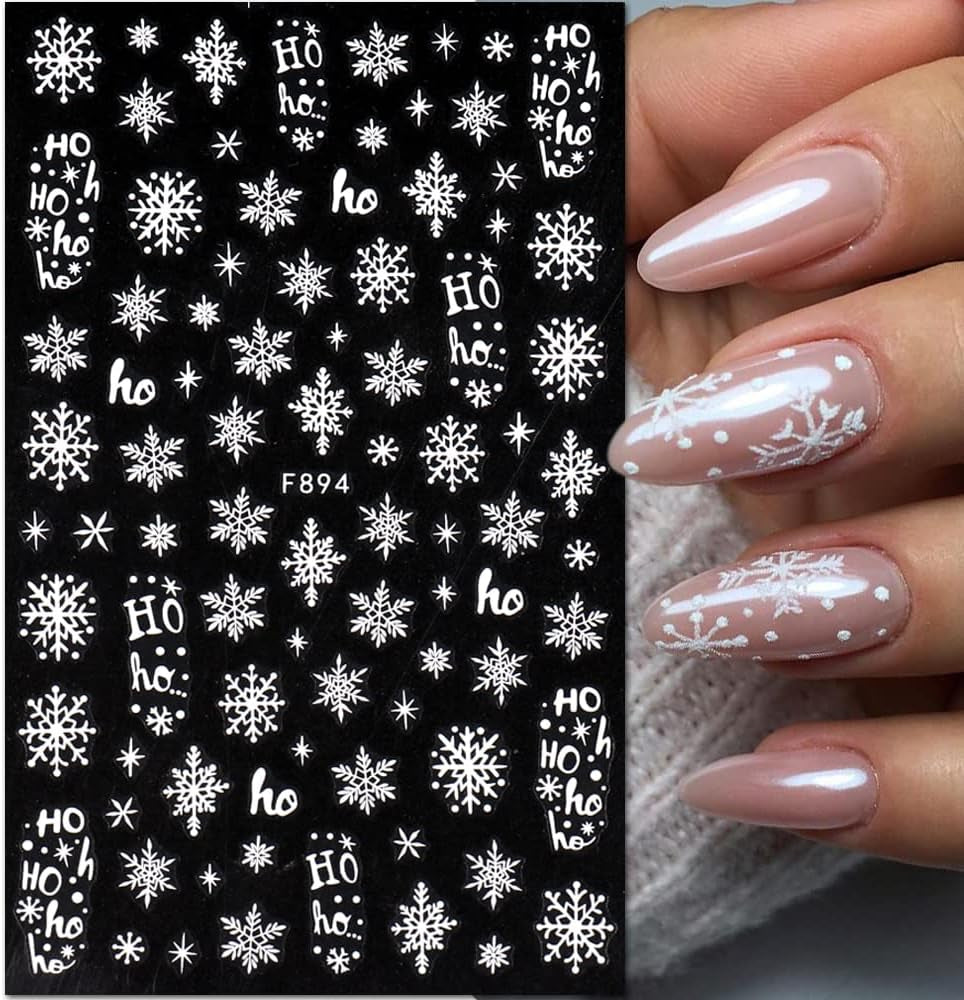 JMEOWIO Nálepka na nehty Weihnachten 8 Blatt Nagelaufkleber Selbtklebend Weiße Schneeflocken Nálepka na zimní nehty Dekoration Nageldesign Zubehör
