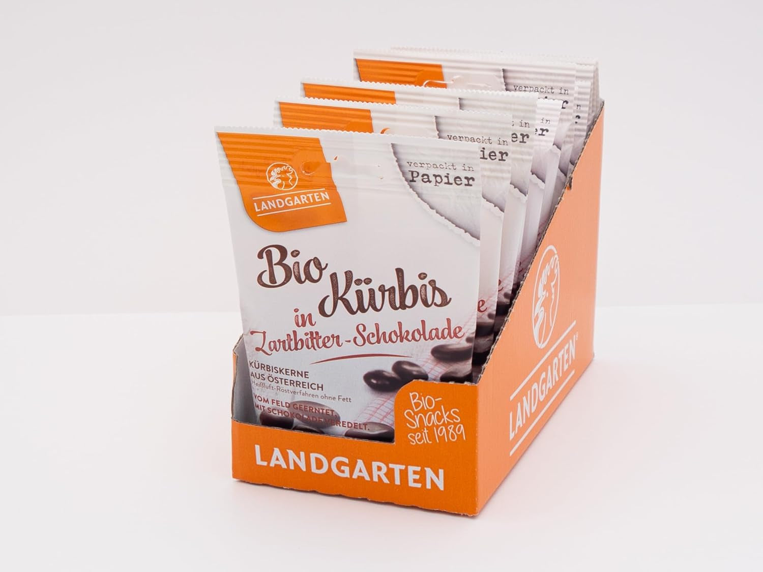 Landgarten Bio dýňová semínka v hořké čokoládě - Veganská čokoládová svačina z pečených dýňových semínek - zdroj hořčíku - 1 x 50 g