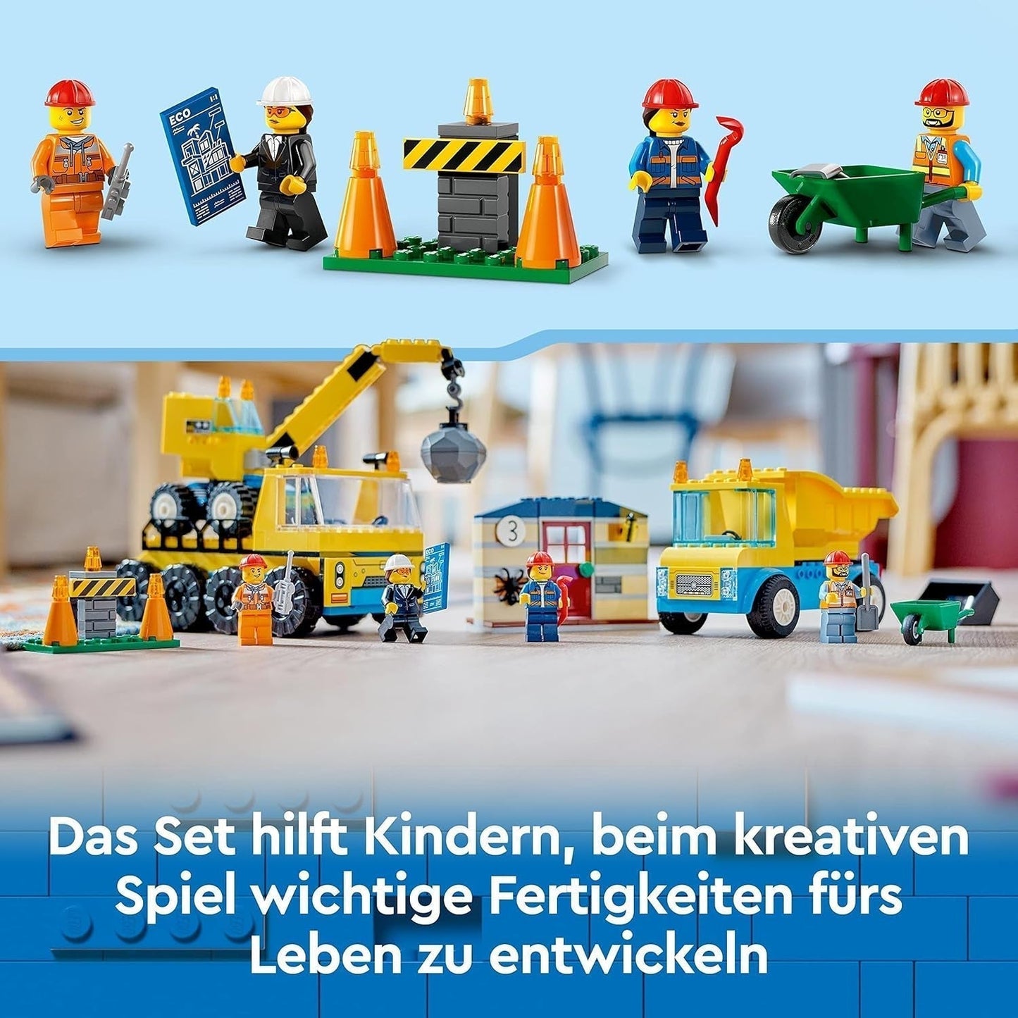 LEGO 60391 Městská stavební vozidla a jeřáb s demoliční koulí, bagr, sklápěč a transportní vozidla, vzdělávací hračka pro děti od 4 let Stavebnice Besuche den LEGO-Store