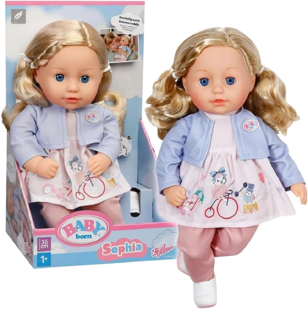 BABY born Sophia Rose - 36 cm měkká panenka - Panenka s kvalitními blond vlásky a ospalýma očima - Vhodné pro děti od 1 roku