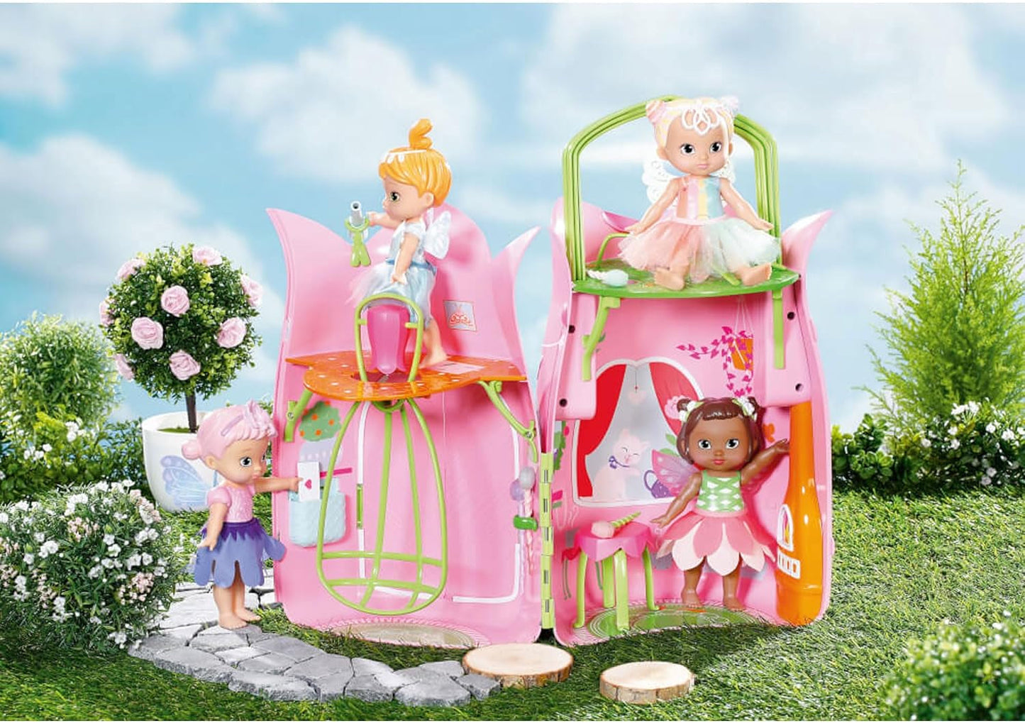 Pohádková chaloupka BABY Born, skládací domeček pro panenky 18 cm se stolkem, krbem, lenoškou a teleskopem, růžovo-zelená, 833803 Zapf Creation Dollhouses Naty Shop