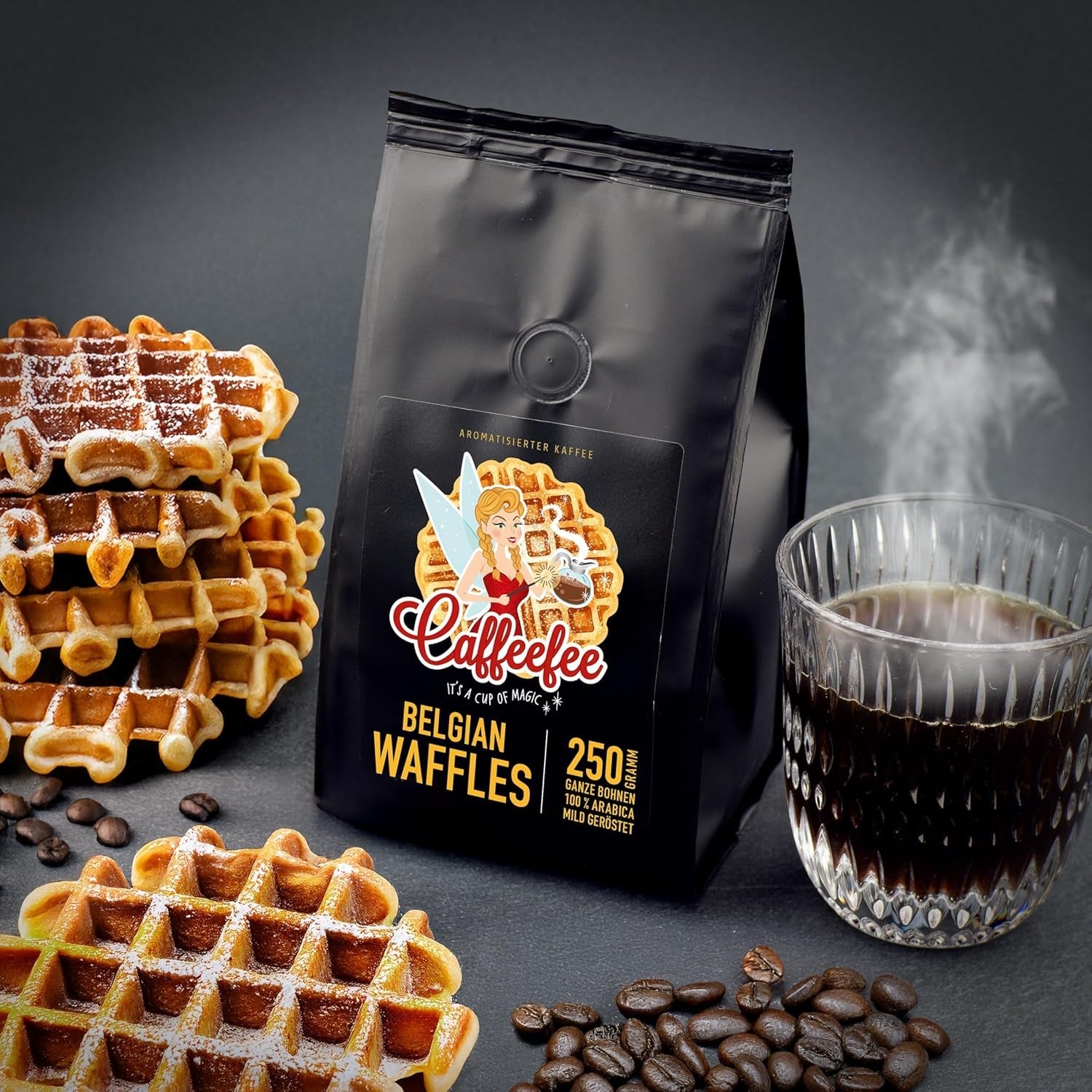 Caffeefee Belgické vafle Bohnen, 250 g, aromatisierter Röstkaffee