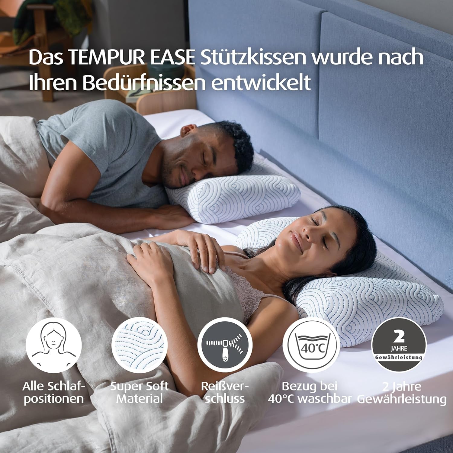 TEMPUR EASE polštář na spaní z paměťové pěny, ergonomický polštář na podporu krku pro jakoukoli polohu spánku, pevná podpora, 50 x 31 x 10/5 cm, bílé standardní polštáře Naty Shop