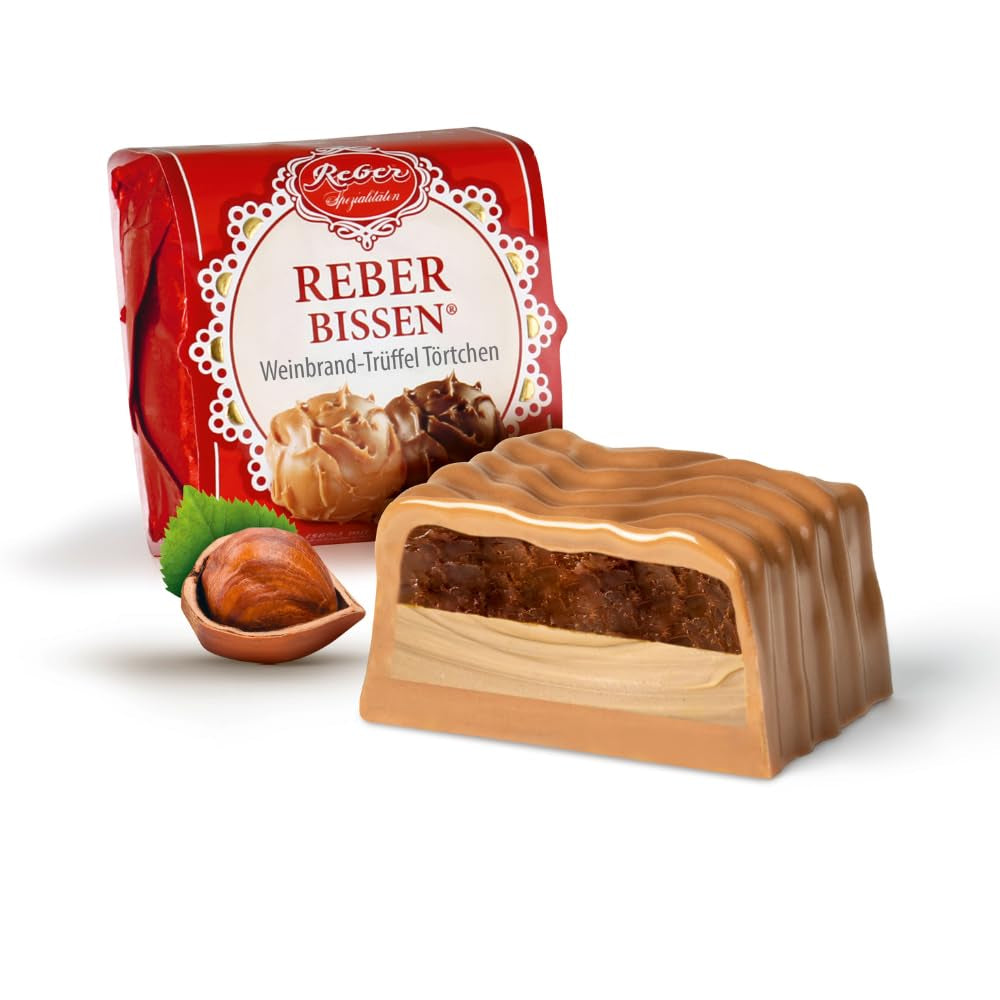Reber Bites Chocolate and Truffle Pie, brandy lanýže na krémovém nugátu, zalité jemnou čokoládou z alpského mléka, 40 g (1 kus)