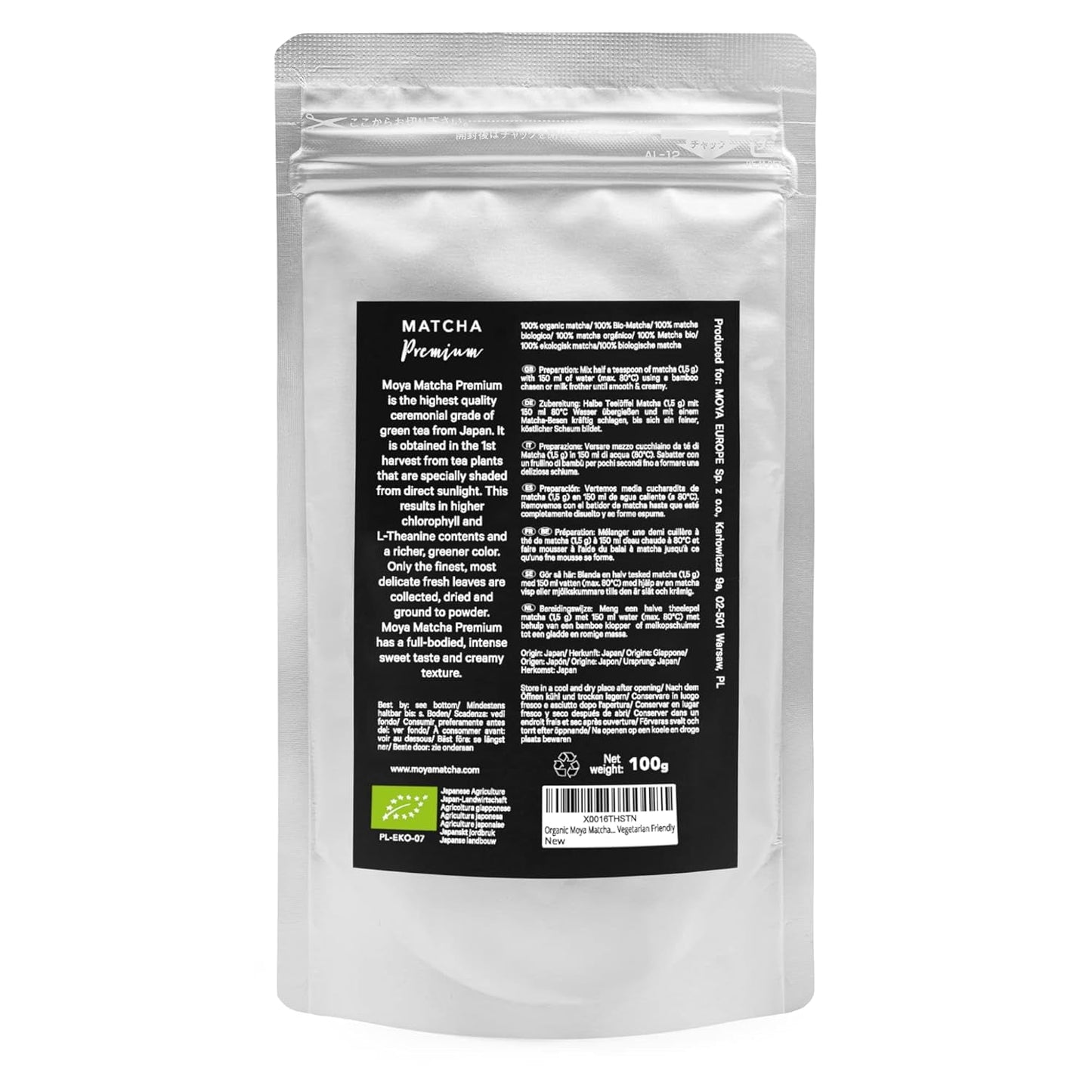 Organický zelený čaj Moya Matcha Powder | 100 g prémiové kvality pro obřad | Ekologicky pěstované a sklizené v Uji, Japonsko | Prášek ze zeleného čaje Matcha | Ideální pro japonský vodní čajový obřad