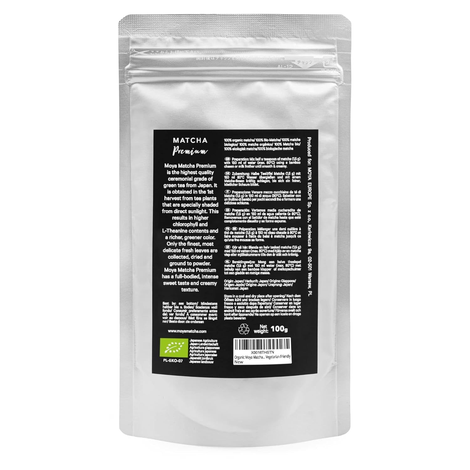 Organický zelený čaj Moya Matcha Powder | 100 g prémiové kvality pro obřad | Ekologicky pěstované a sklizené v Uji, Japonsko | Prášek ze zeleného čaje Matcha | Ideální pro japonský vodní čajový obřad