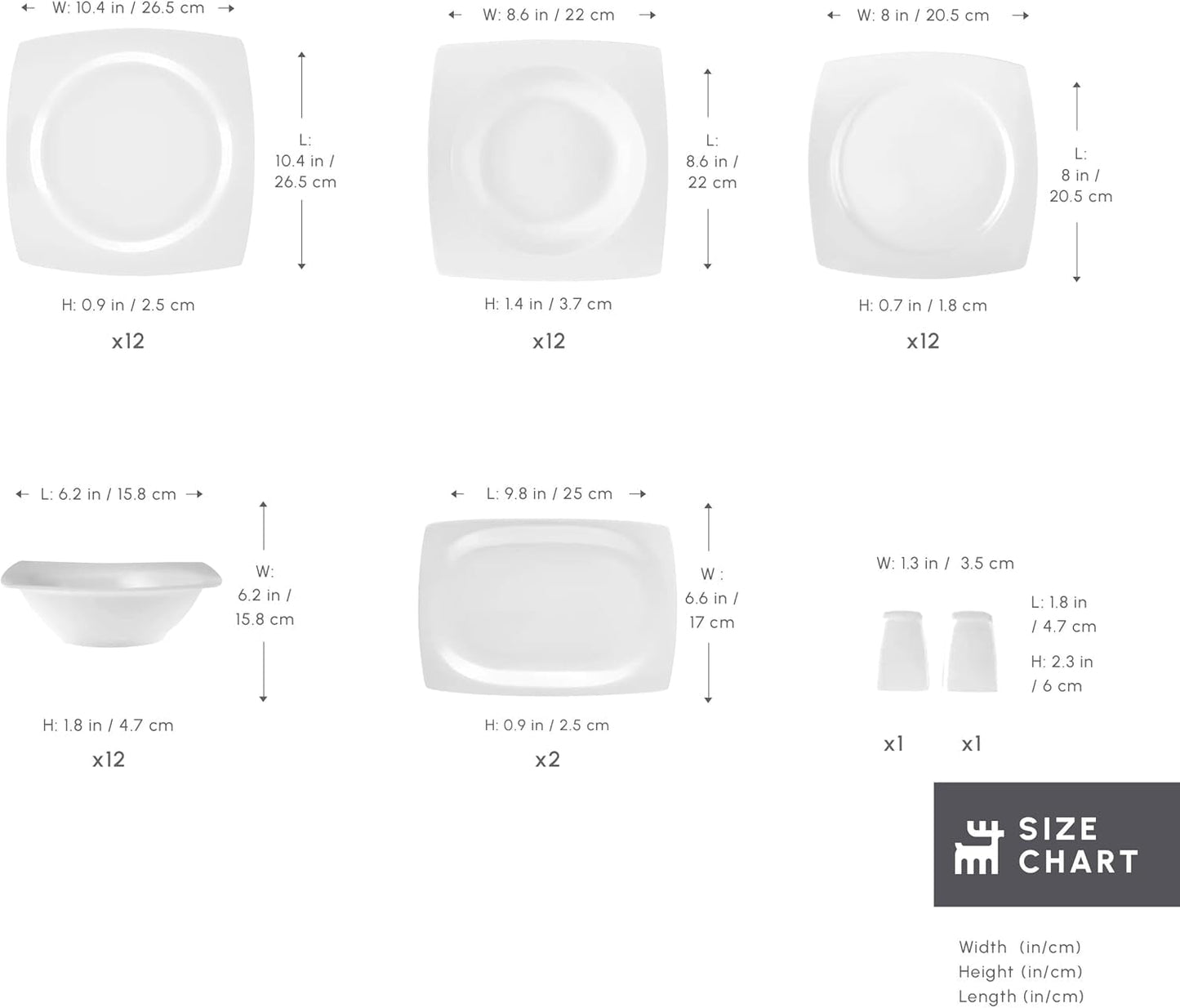 Sada bílého nádobí Karaca Jamie pro 12, 52 kusů - Elegantní porcelánové nádobí pro 12 | Zahrnuje talíře, šálky, misky |