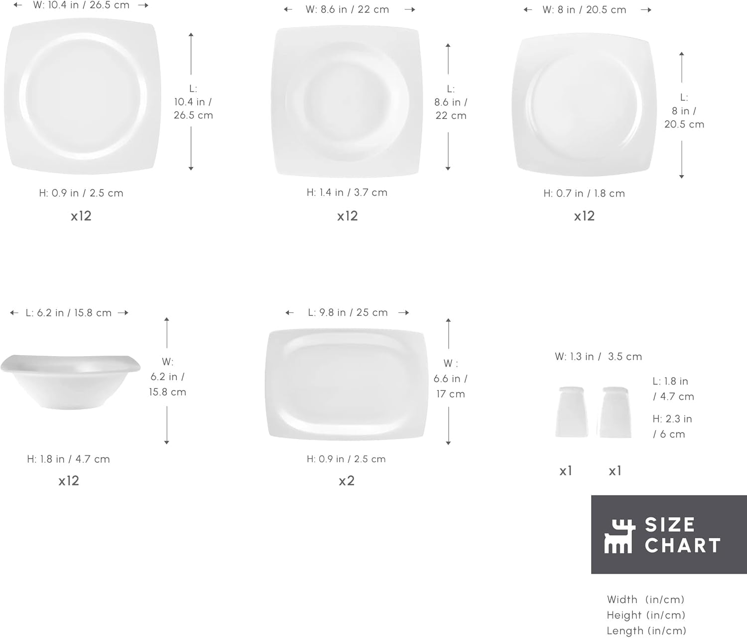 Sada bílého nádobí Karaca Jamie pro 12, 52 kusů - Elegantní porcelánové nádobí pro 12 | Zahrnuje talíře, šálky, misky |