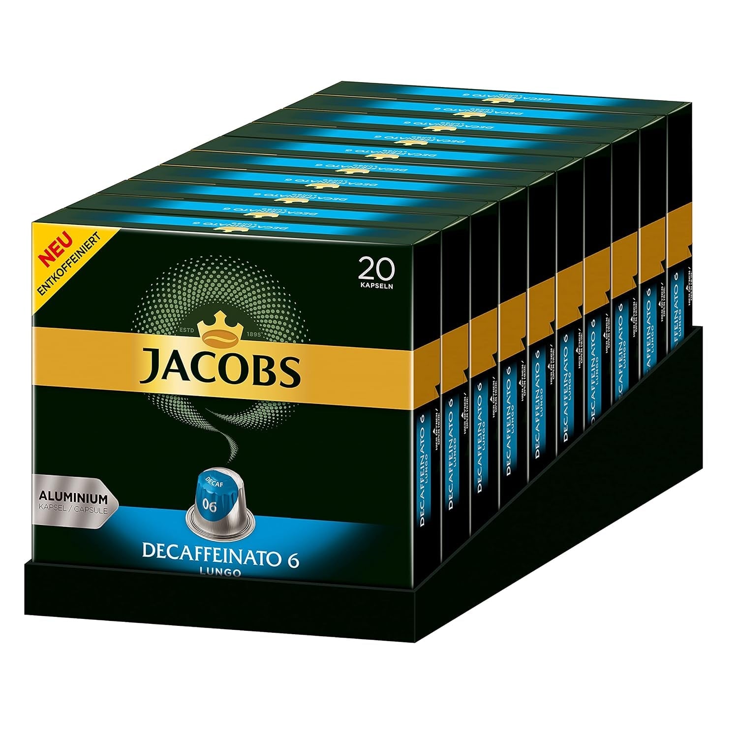 Kaffeekapseln Lungo Classico, Intensität 6 von 12, 10 x 20 Getränke & Kaffeekapseln Lungo Decaffeinato-Intensität 6-200 Kapseln kompatibilní s Nespresso, 10er Pack, 10 x 20 Getränke