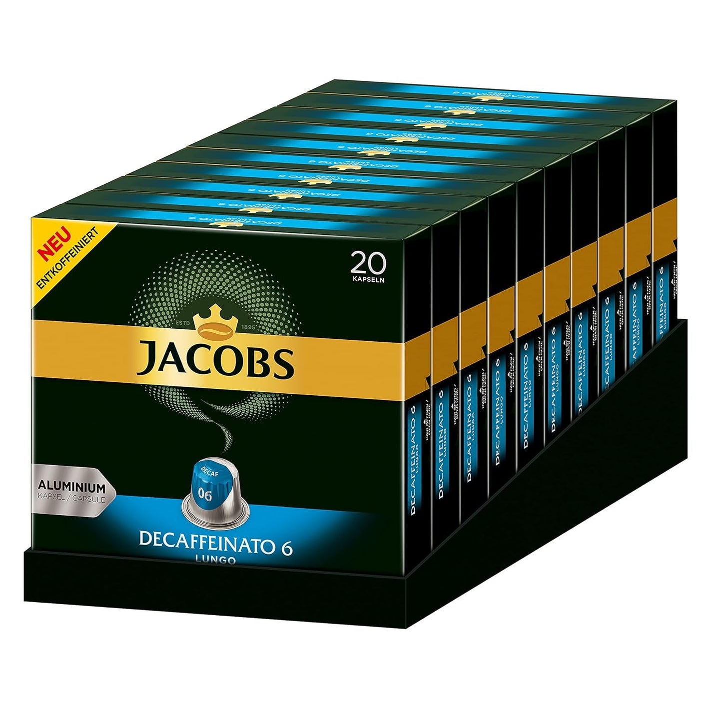 Jacobs Kaffeekapseln Krönung Crema, 10er Pack, 10 x 20 Getränke, 1040 g & Kaffeekapseln Lungo Decaffeinato-Intensität 6-200 Kapseln kompatibilní s Nespresso, 10er Pack, 10 x 20 Getränke
