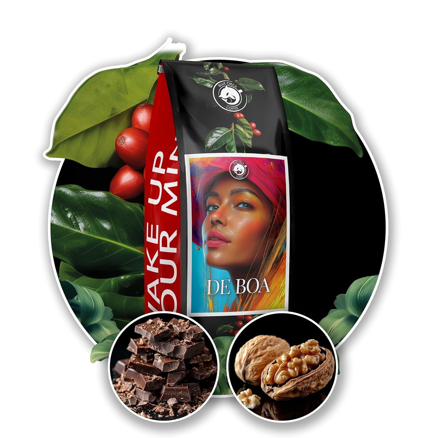 Mletá káva DE BOA 1KG | 100% Arabica | s nádechem čokolády a ořechů | středně pražená kávová zrna, nízká kyselost | ideální pro stroje na espresso | Pražírna kávy Blue Orca