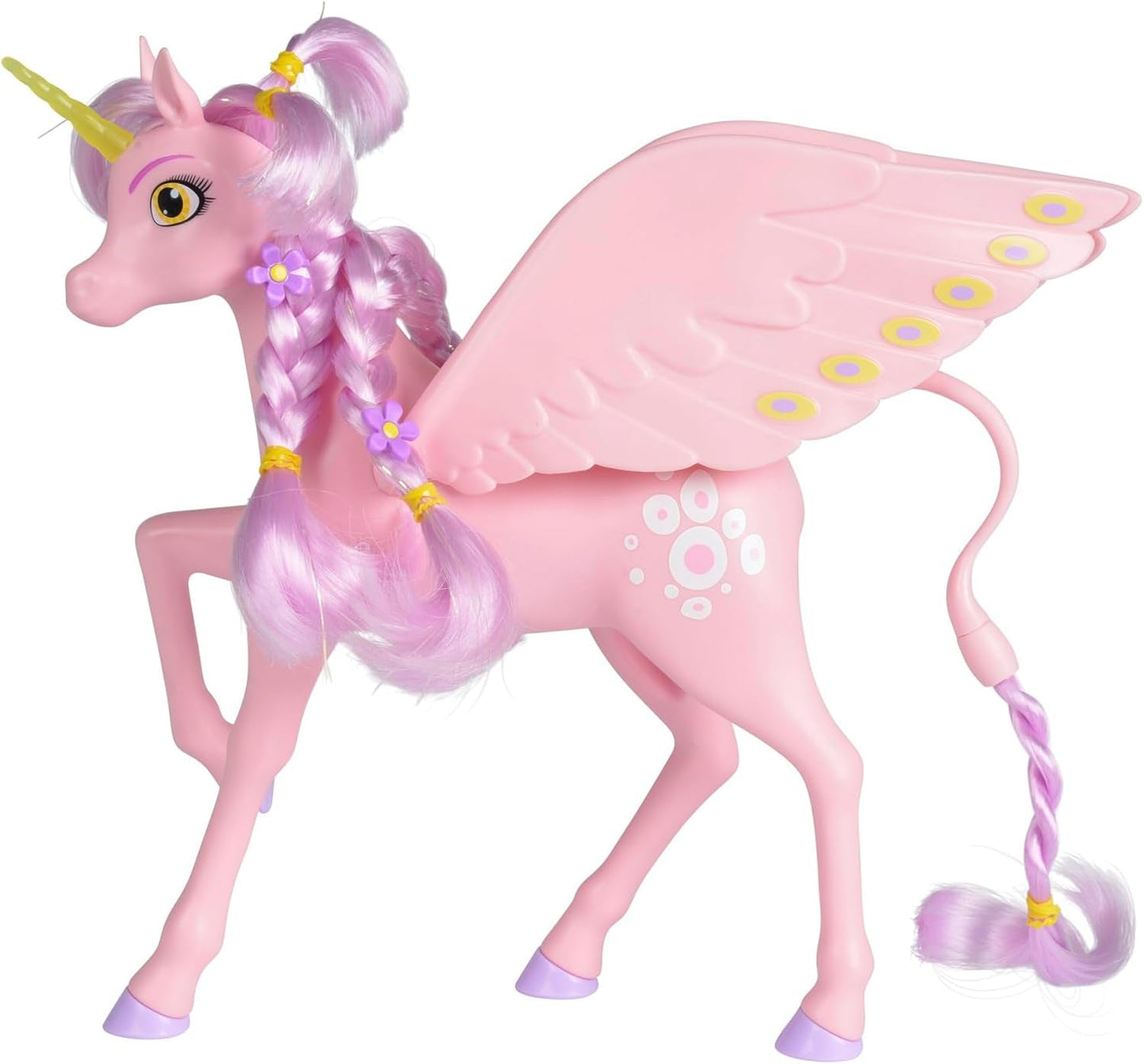 Simba 109480092 - Mia and Me Unicorn Kyara, s pohyblivými křídly, sponkami do vlasů a stylingovým kartáčem, 20 cm, věk 3+, růžová