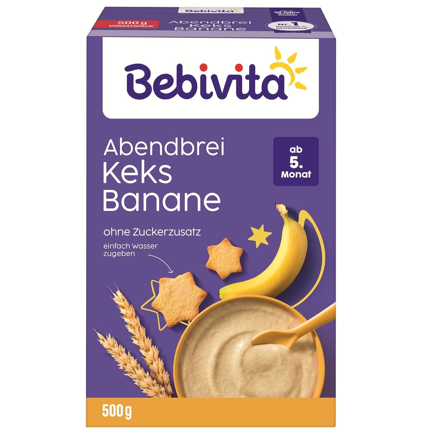 Večerní kaše se sušenkami a banány (4x500g), mléčná kaše od 5 měsíců, bez přidaného cukru, s cennými minerály a vitamíny, velmi zasytí