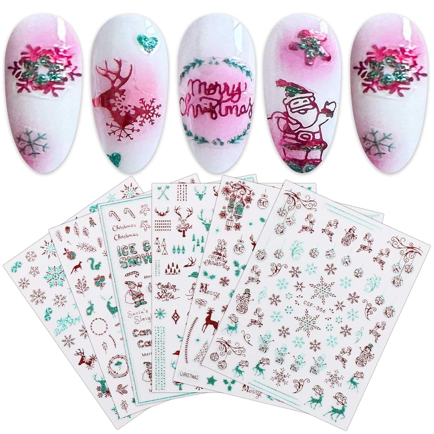 JMEOWIO Nagelsticker Weihnachten 9 Blatt Nail Art Sticker Selbtklebend Nagelaufkleber Schneeflocke Schneemann Festival Weißes Zlatá dekorace Nageldesign Zubehör