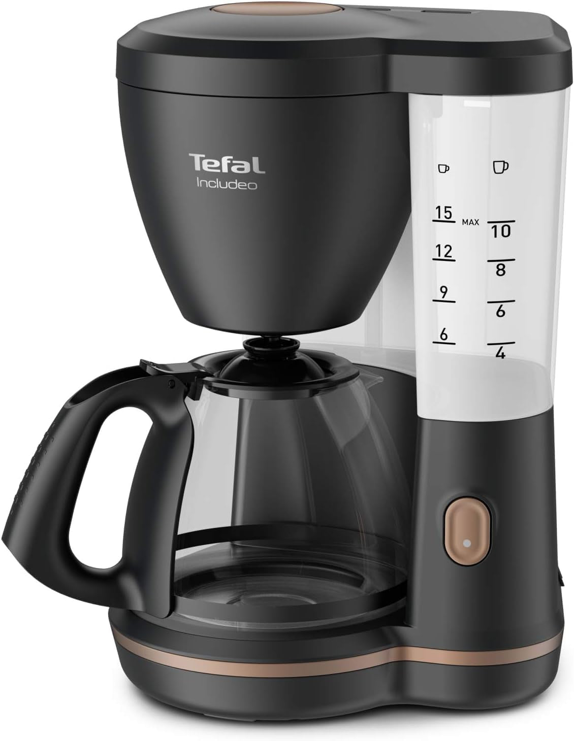 Espresso kávovar Tefal Includeo Filter, Espresso extrémně snadné použití, Vhodné pro praváky i leváky, Automatické otevírání víka, 1,25 l, 10 až 15 šálků, CM533811