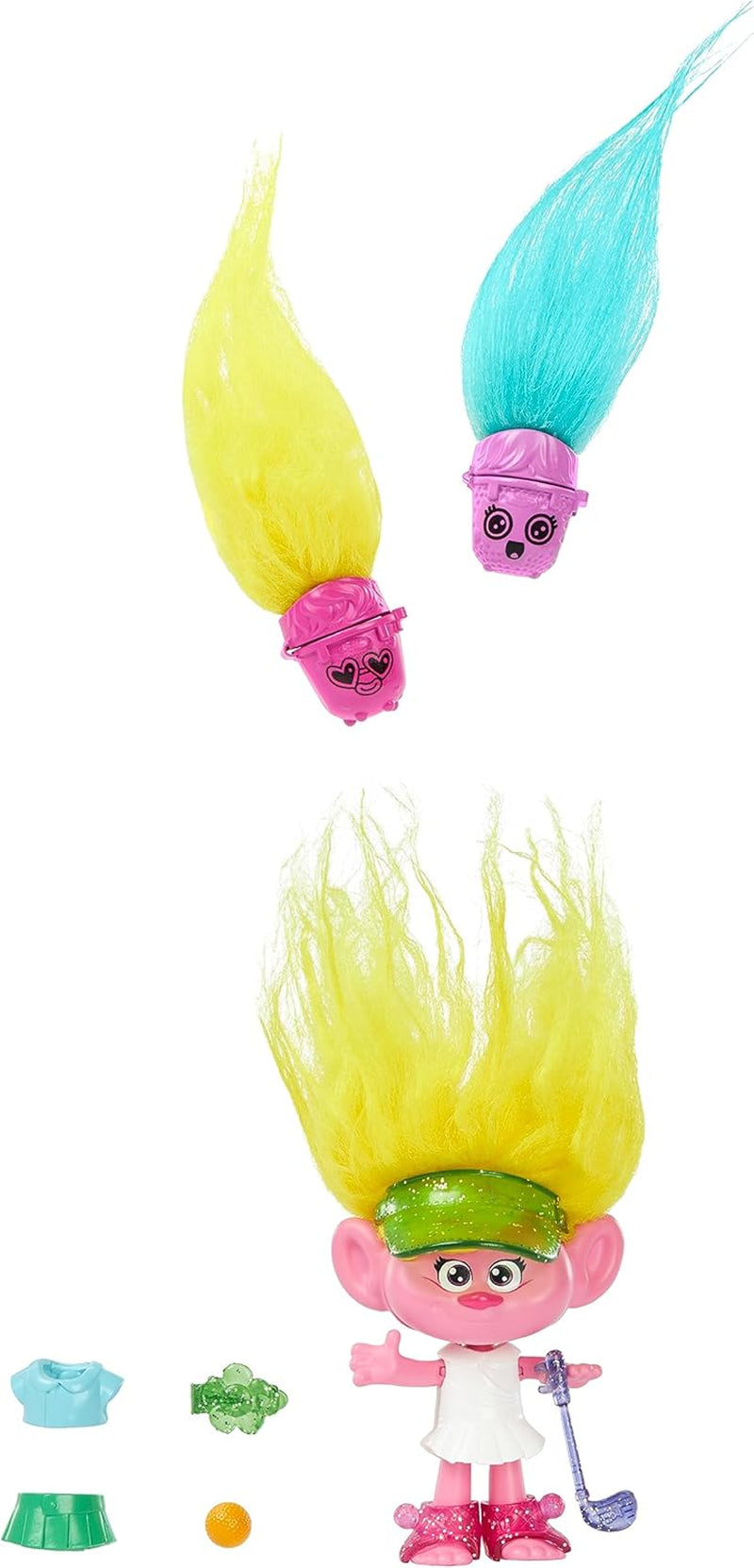 Mattel DREAMWORKS Trolls United We Stand - Panenka Viva s chlupatými překvapeními se zářivě žlutými plyšovými vlásky a 3 doplňky pro překvapení, pro děti od 3 let, HNF11