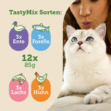 MERA Cats Nature Adult Tasty Mix Premium Mokré krmivo pro kočky 12x85g | Bez cukru a bez obilovin | Mokré krmivo pro dospělé kočky s vysokým obsahem masa | Ekonomický balíček