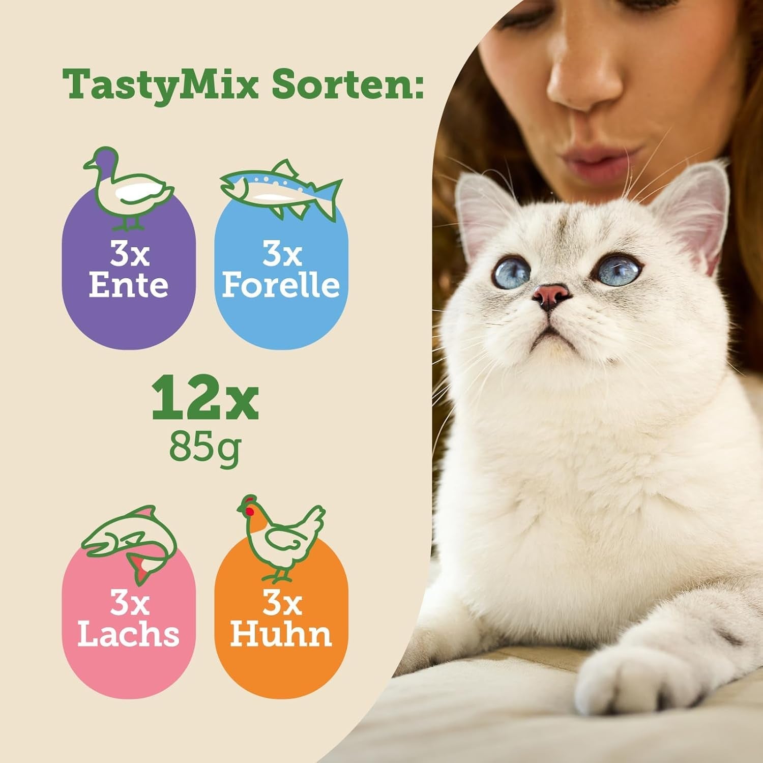 MERA Cats Nature Adult Tasty Mix Premium Mokré krmivo pro kočky 12x85g | Bez cukru a bez obilovin | Mokré krmivo pro dospělé kočky s vysokým obsahem masa | Ekonomický balíček