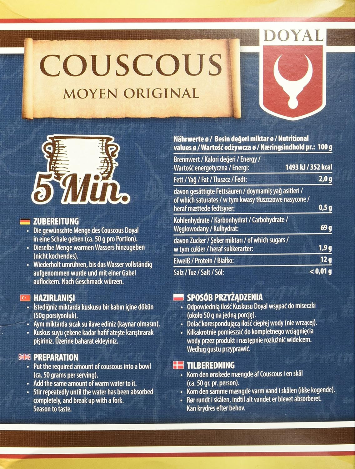 Kuskus – Lehký a nadýchaný kuskus s lehkou oříškovou příchutí – Typická severoafrická specialita – 1 x 500g