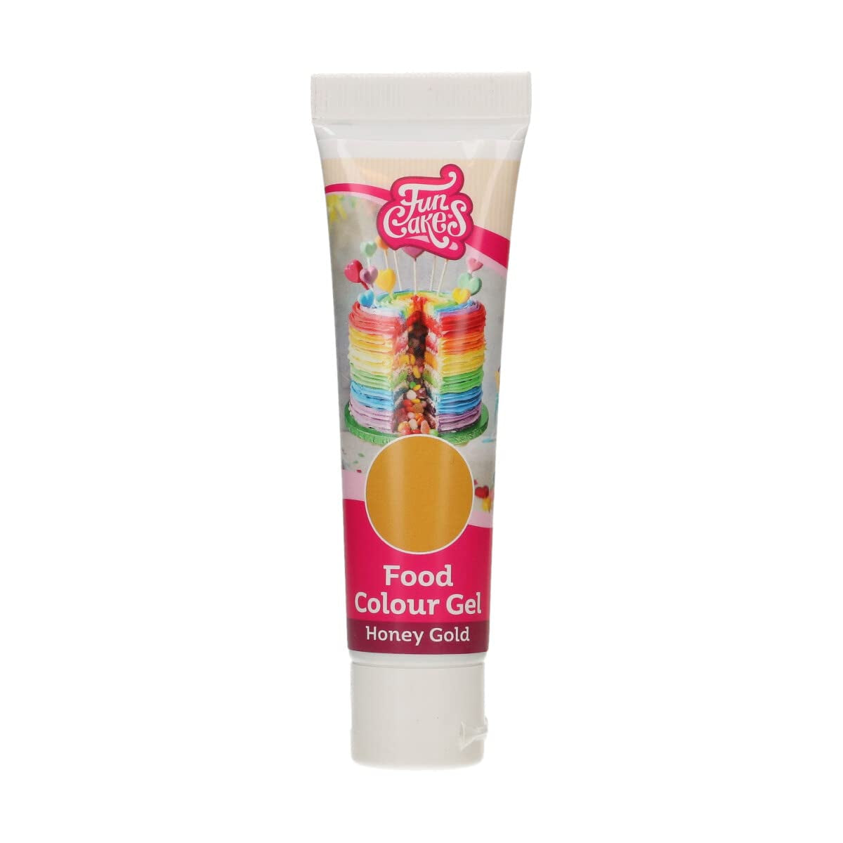 Potravinářské barvivo Funcakes, barevný gel Honey Gold: Vysoce koncentrované potravinářské barvivo na těsto, krém, fondán, marcipán a pečivo. Snadné dávkování. Jediná kapka pro vytvoření zářivých barev. halal. 30 g.