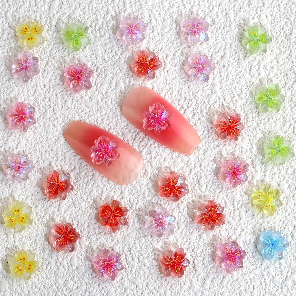 50ks 3D Blume Nagel Charms Nägel Zubehör Nageldesign Glitzersteine ​​​​Nailart Strasssteine ​​​​Květinová kouzla na nehty Světelná květinová kouzla na nehty Bunte Blumen Deko Nagel Steinchen Flowers Kamínky na nehty